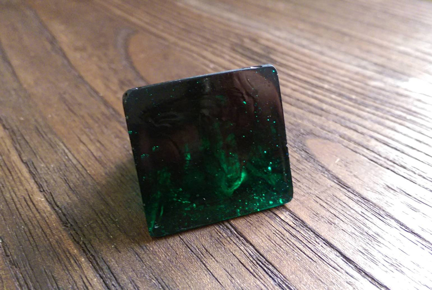 Statement Square Resin Ring, Handmade Size 7 US N AU Dark Green Emerald Ring