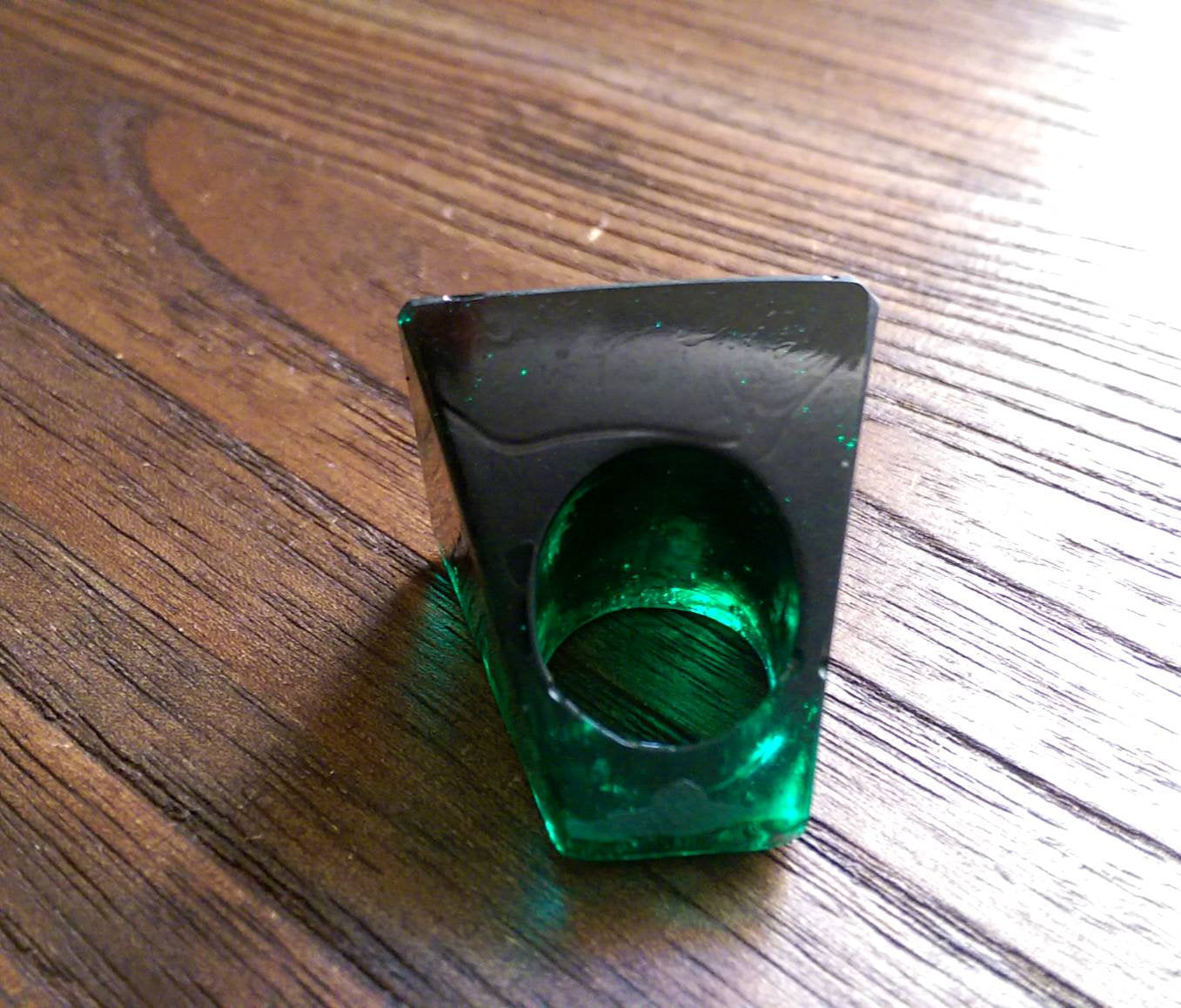 Statement Square Resin Ring, Handmade Size 7 US N AU Dark Green Emerald Ring