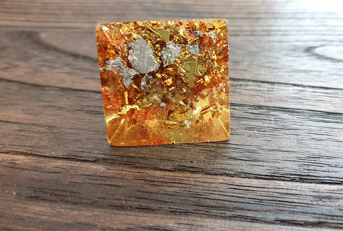 Statement Square Resin Ring, Handmade Size 7 US N AU Silver Gold Rose Gold Leaf Mix Ring