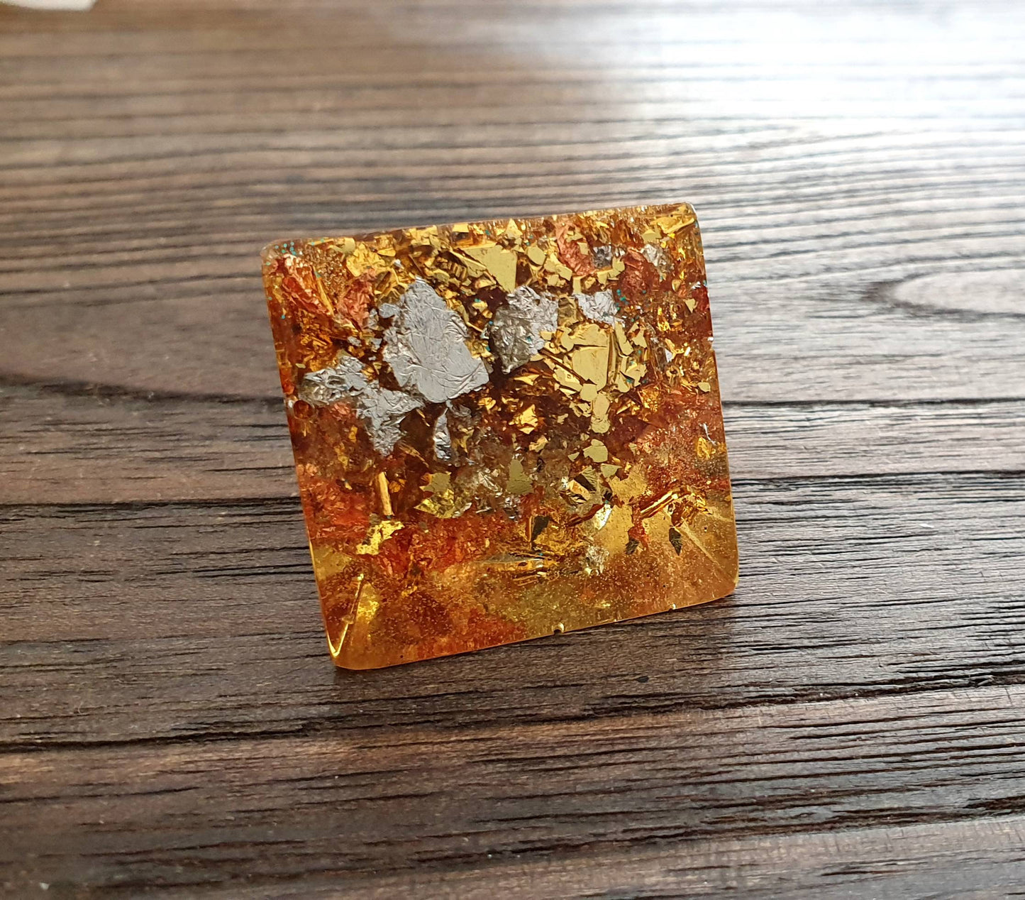 Statement Square Resin Ring, Handmade Size 7 US N AU Silver Gold Rose Gold Leaf Mix Ring