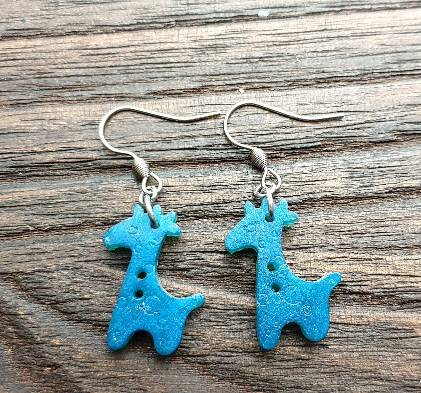 Giraffe Dangle Earrings, Mix Blue Resin Stainless Steel Earrings.