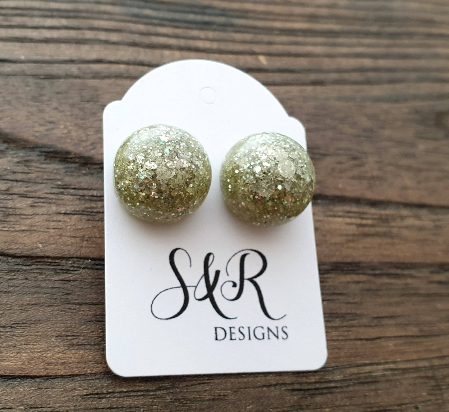 Resin Ball Stud earrings Silver Mix Glitter Earrings, stainless steel earrings 14mm