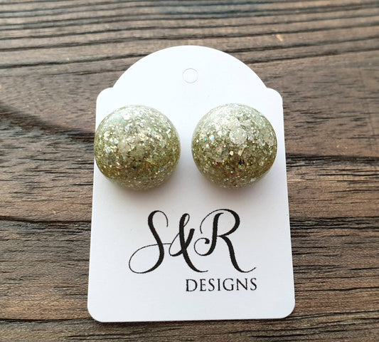 Resin Ball Stud earrings Silver Mix Glitter Earrings, stainless steel earrings 14mm