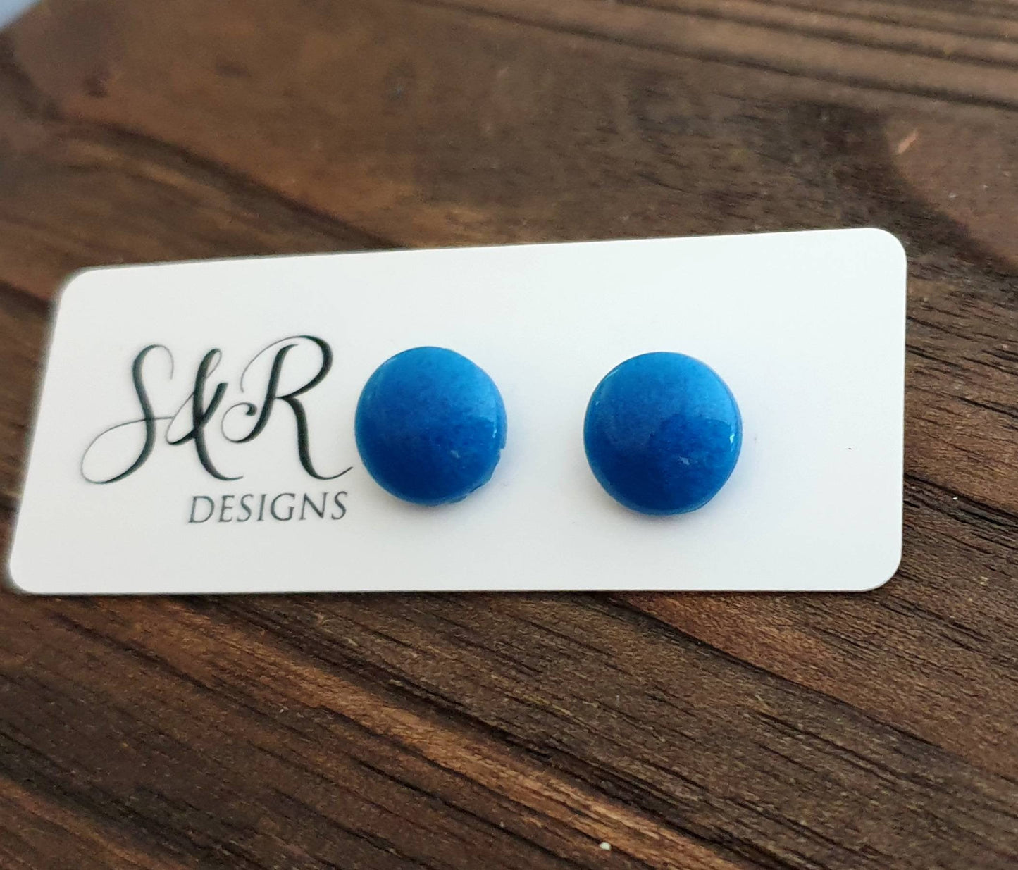 Circle Resin Blue Stud Earrings, Stainless Steel Stud Earrings. 12mm