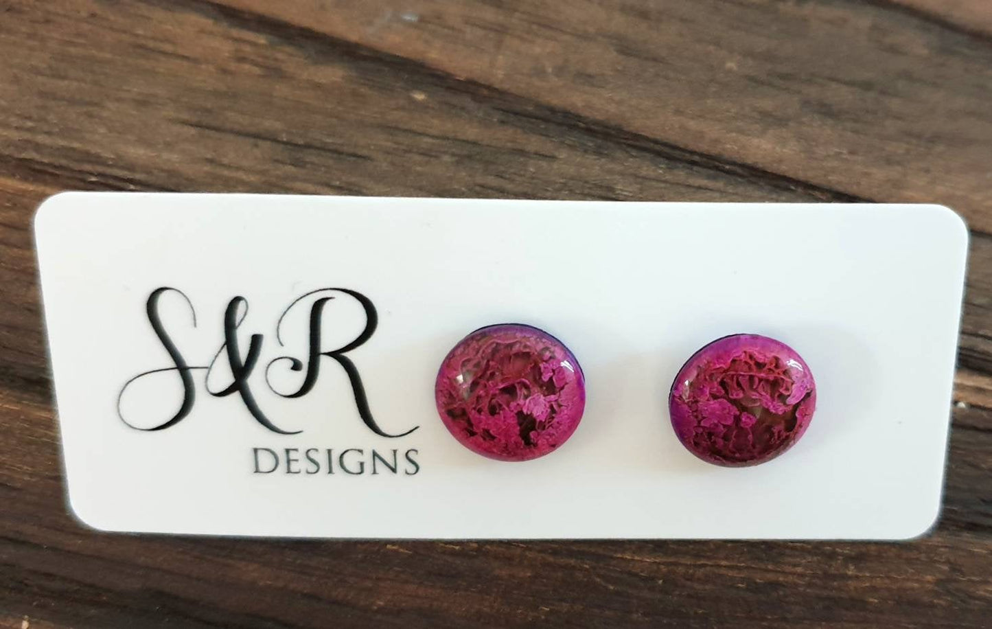 Circle Resin Pink Purple Stud Earrings, Stainless Steel Stud Earrings. 12mm