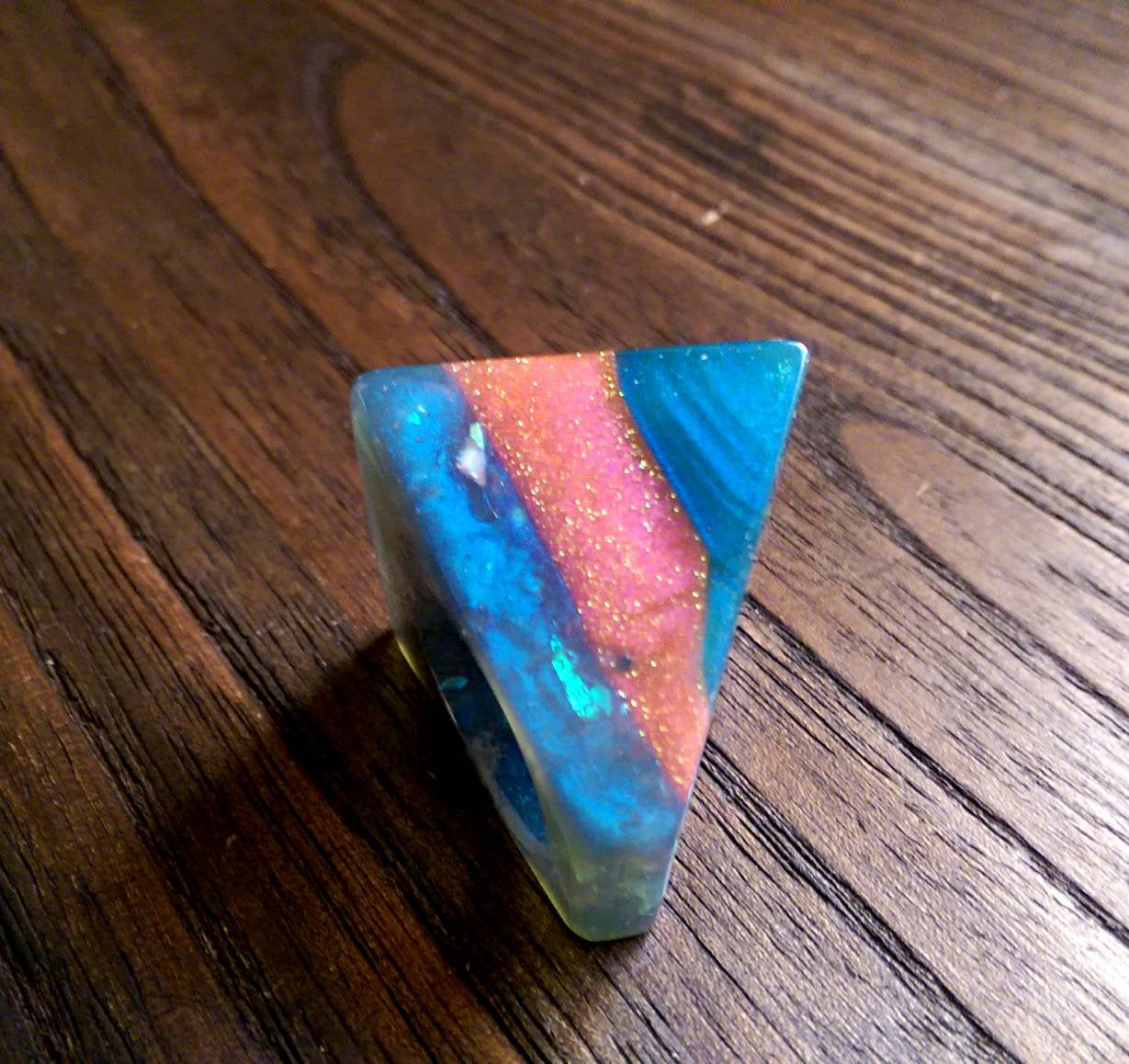 Statement Square Resin Ring, Handmade Size 7 US N AU. Blue Glitter Mix Ring