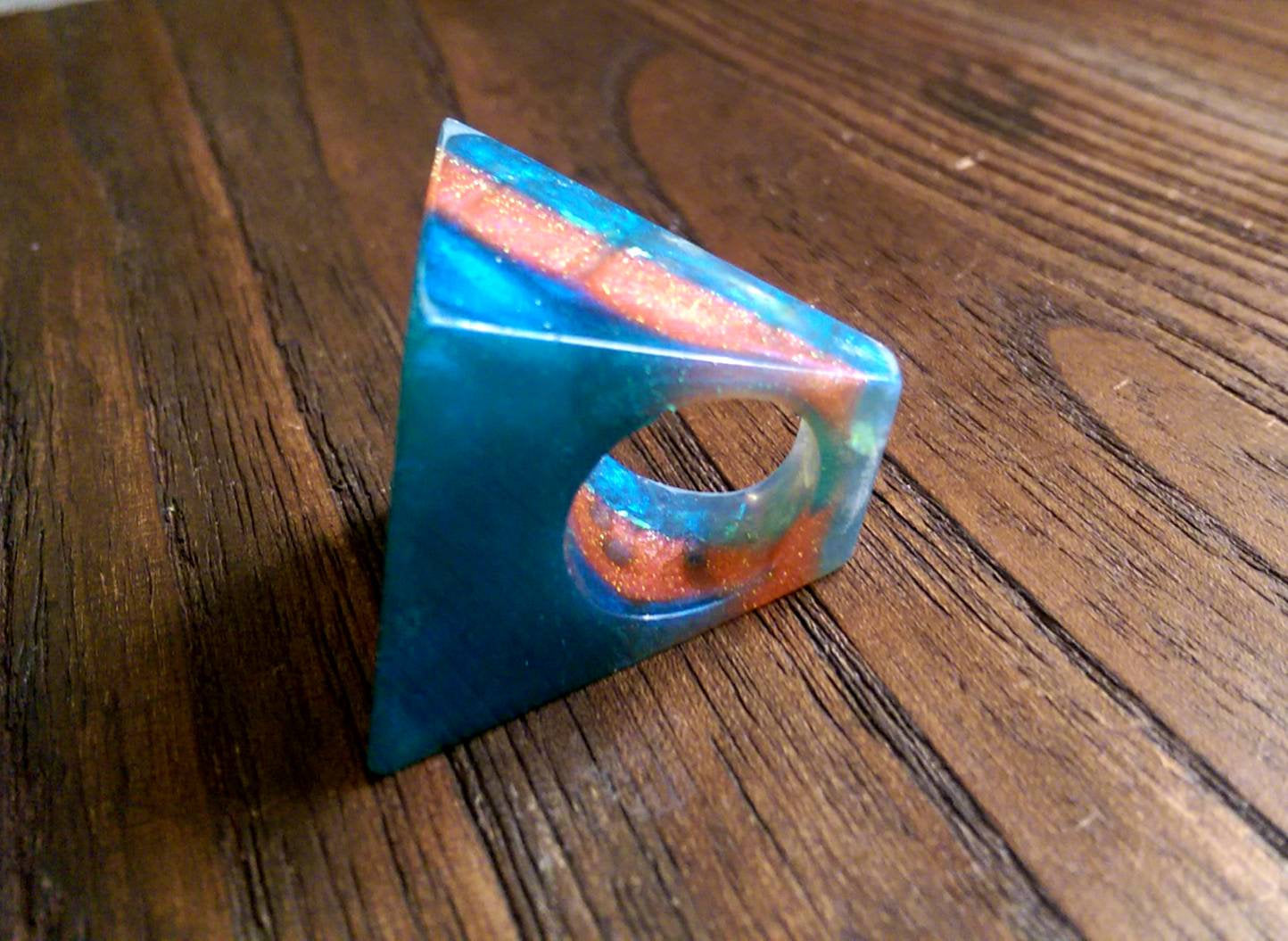 Statement Square Resin Ring, Handmade Size 7 US N AU. Blue Glitter Mix Ring