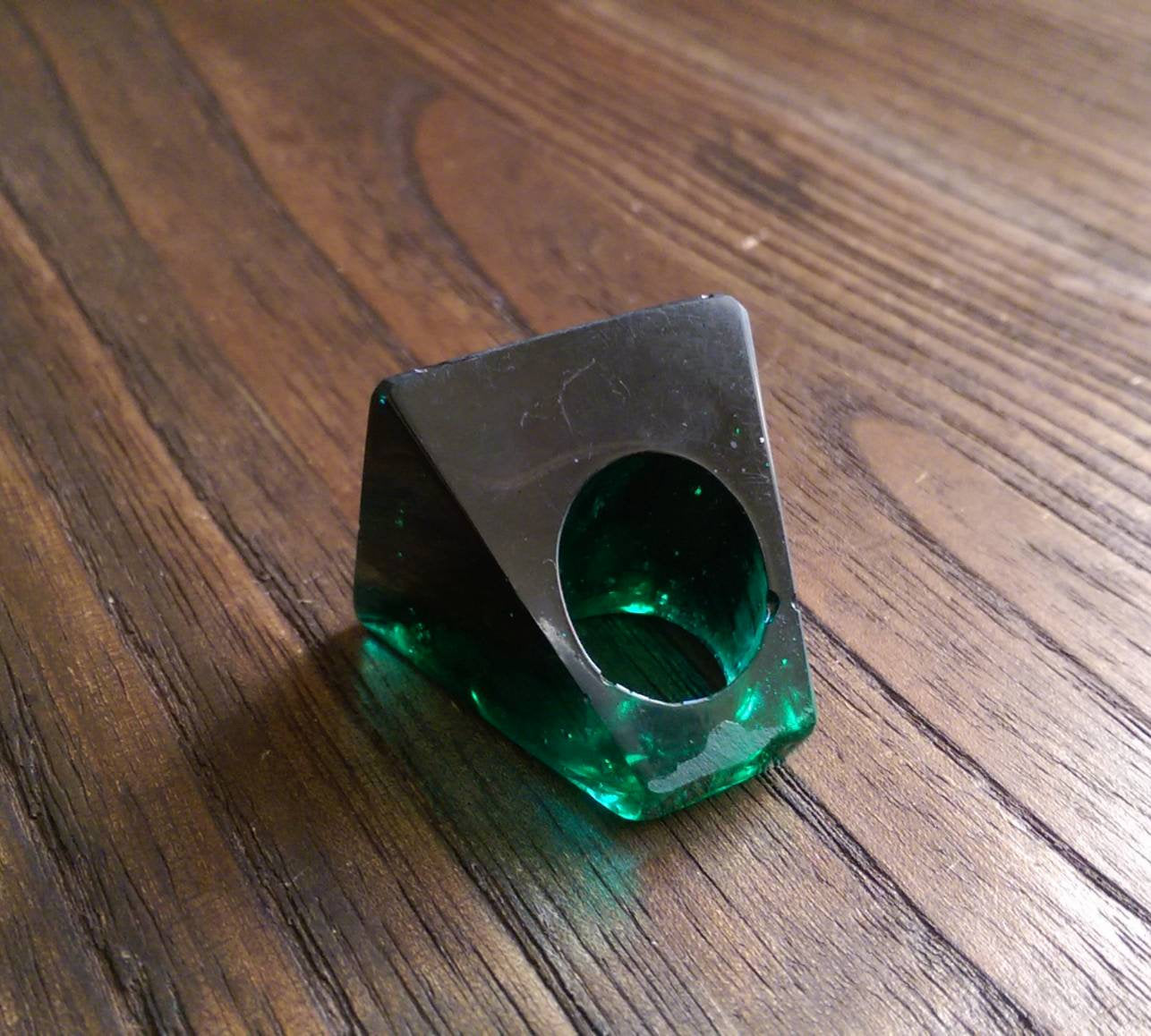 Statement Square Resin Ring, Handmade Size 7 US N AU Dark Green Emerald Ring