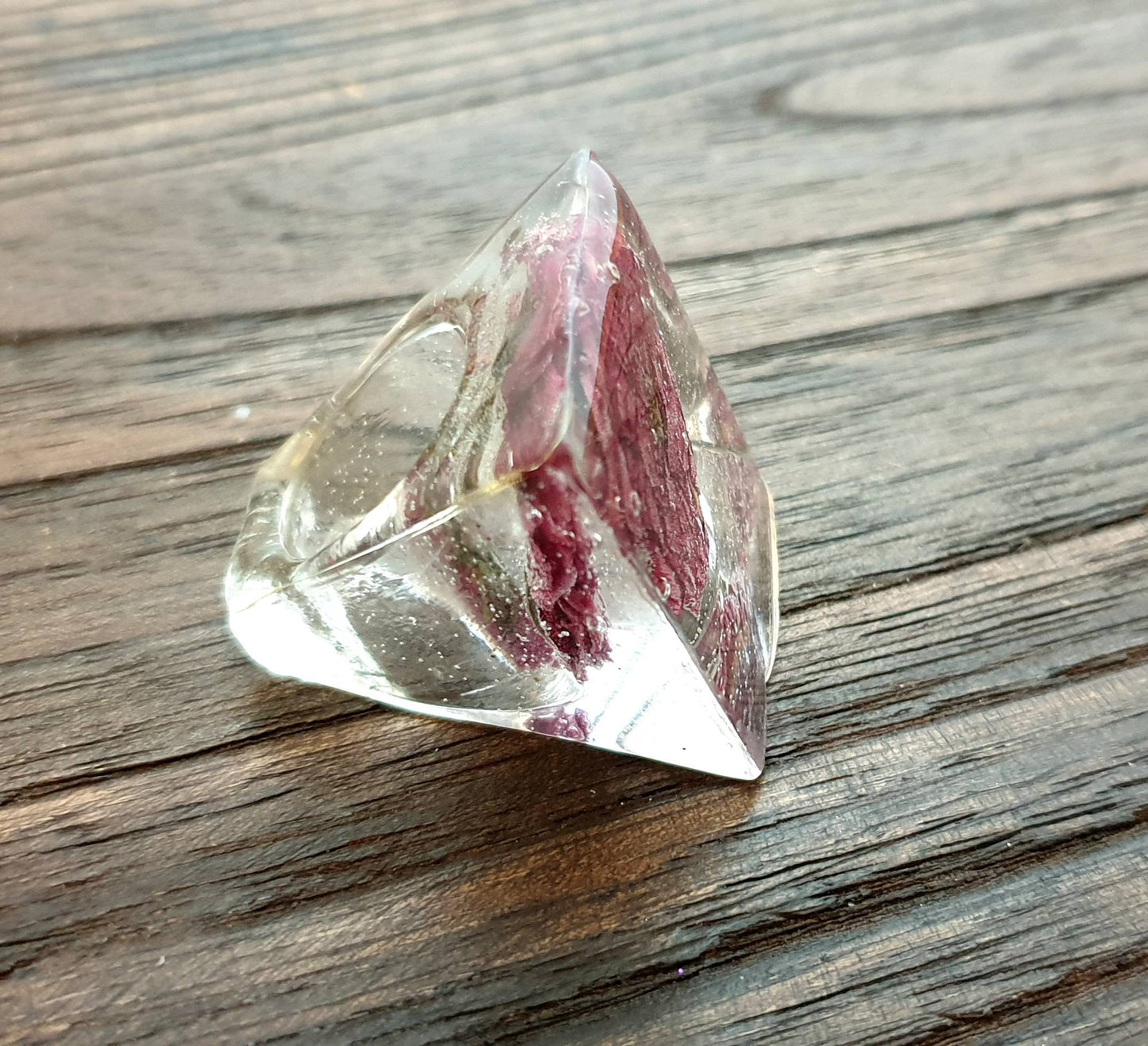 Statement Square Resin Ring, Handmade Size 7 US N AU Real Rose Clear Ring