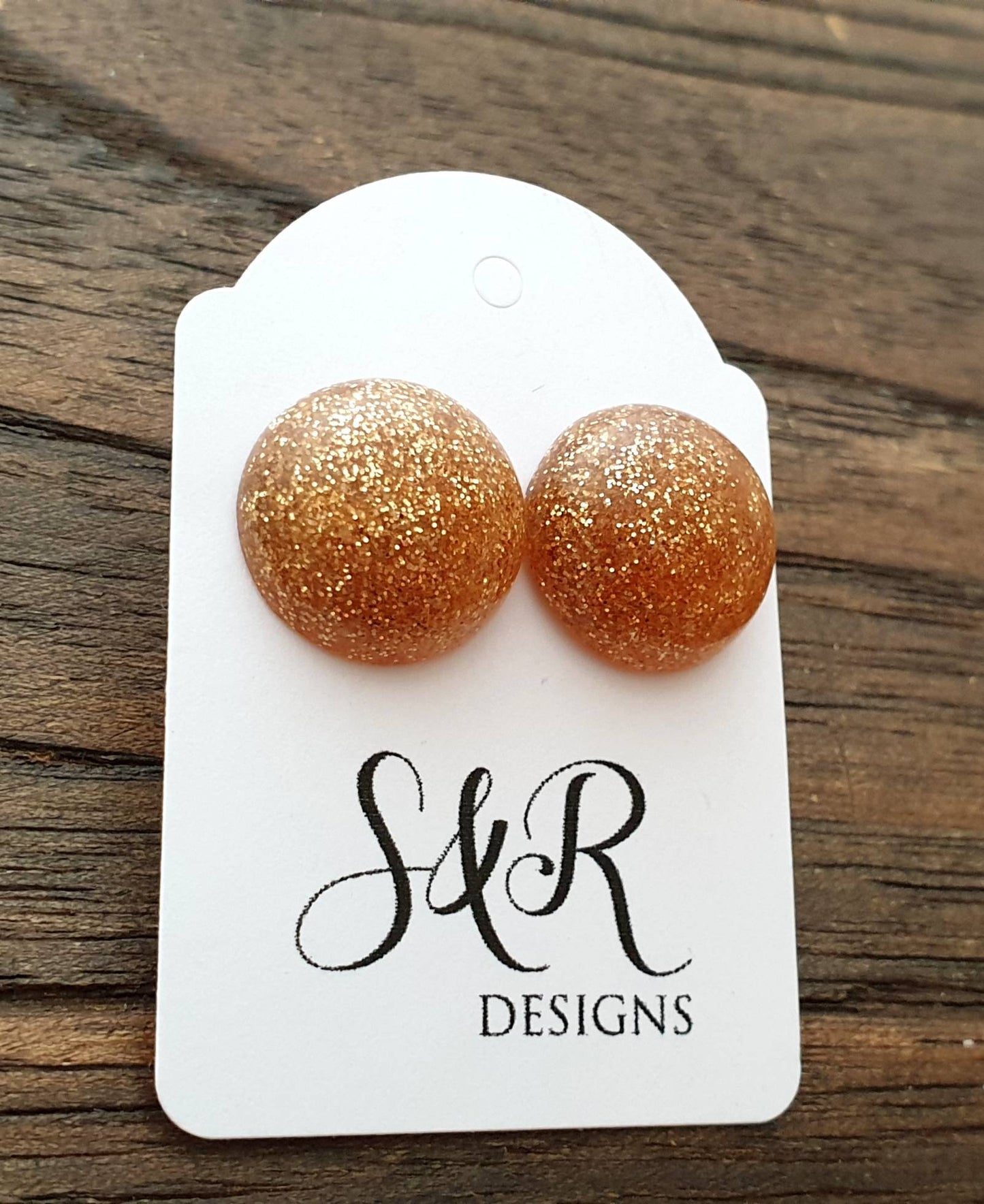 Resin Circle Stud earrings stainless steel Copper Glitter Earrings Sparkly. 14mm