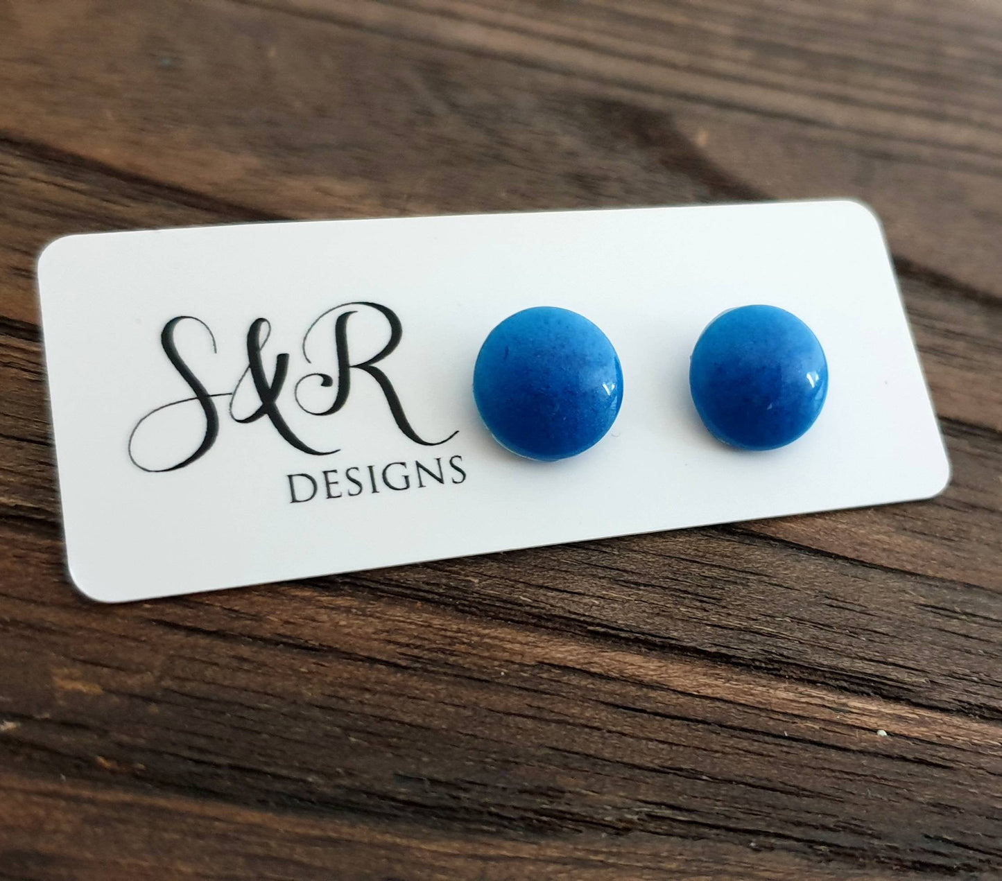 Circle Resin Blue Stud Earrings, Stainless Steel Stud Earrings. 12mm