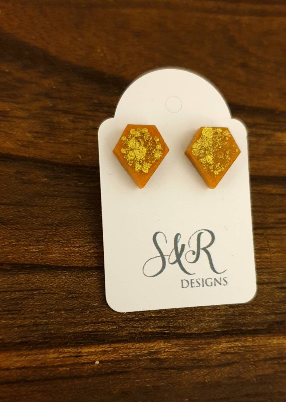 Diamond Cut Resin Stud Earrings, Stainless Steel Stud Earrings. Gold Mix Earrings.