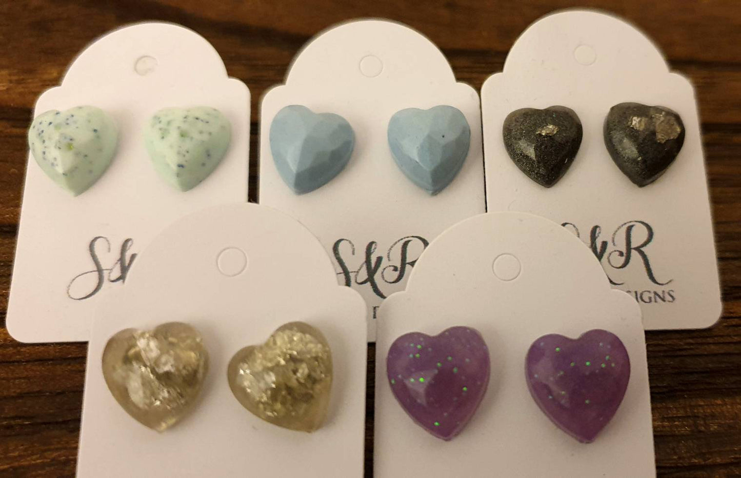 Heart Resin Stud Earrings, Sparkly Glitter, Stainless Steel  Choose colour 10mm Hearts