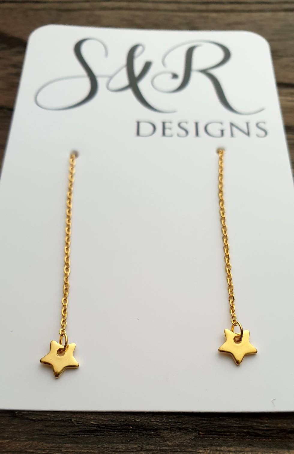 Tiny Star Gold Stainless Steel Dangle Thread Earrings, Gold Thread Earrings.