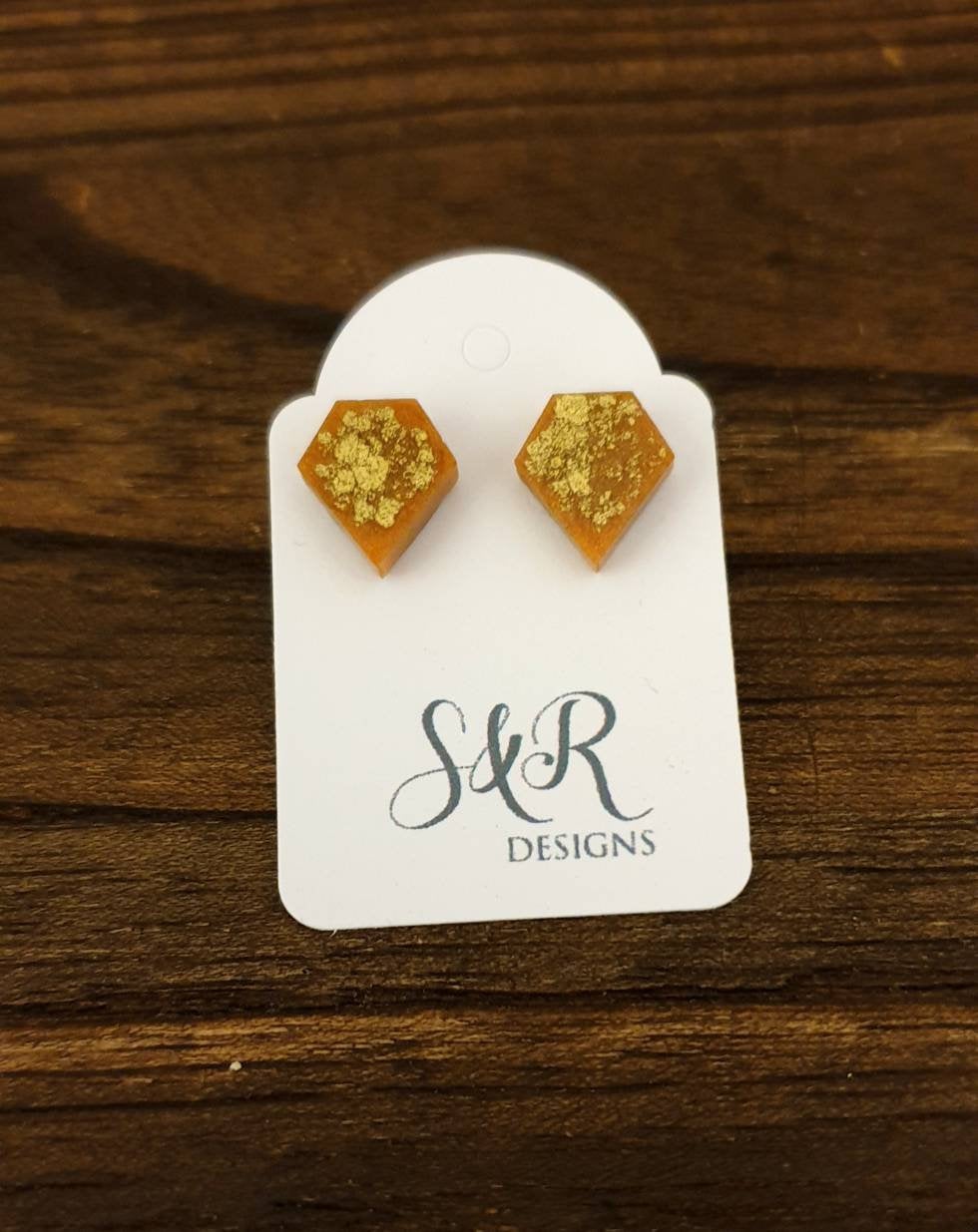 Diamond Cut Resin Stud Earrings, Stainless Steel Stud Earrings. Gold Mix Earrings.