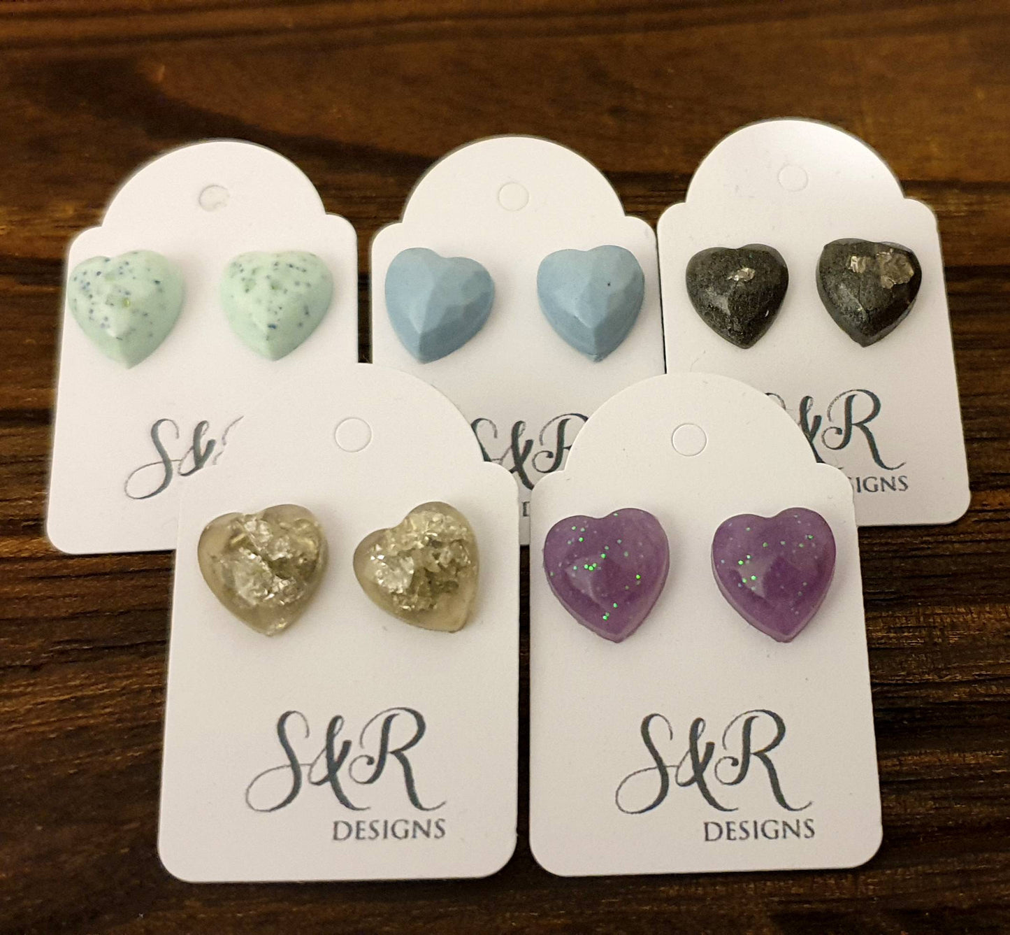 Heart Resin Stud Earrings, Sparkly Glitter, Stainless Steel  Choose colour 10mm Hearts
