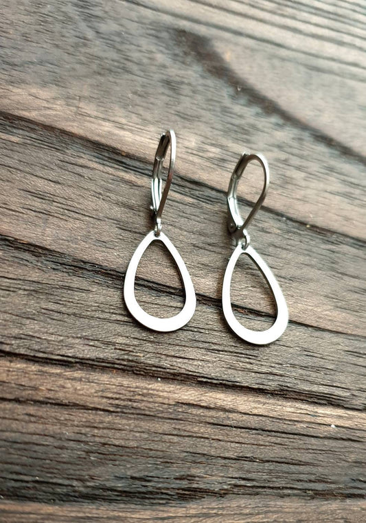 Teardrop Leverback Earrings, Stainless Steel Dangle Leverback, Threaders or Hook Earrings.