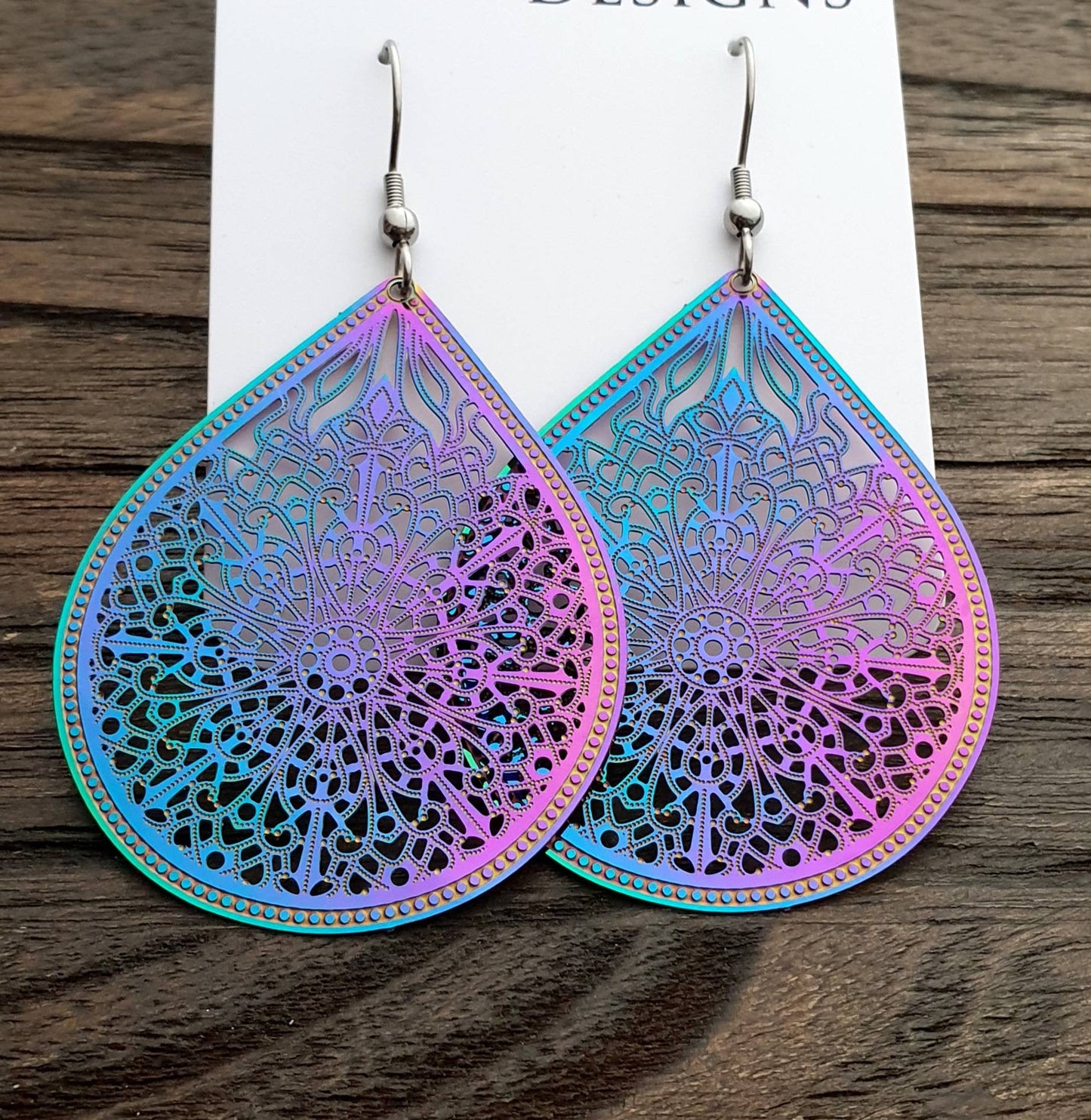 Blue Pink Teardrop Dangle Earrings Stainless Steel