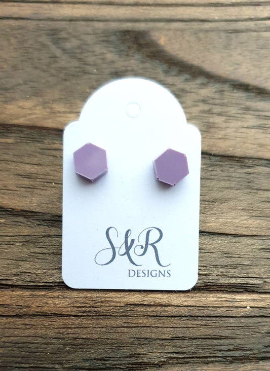 Hexagon Resin Stud Earrings Lilac Purple Earrings. Stainless Steel Stud Earrings. 6mm Mini Earrings