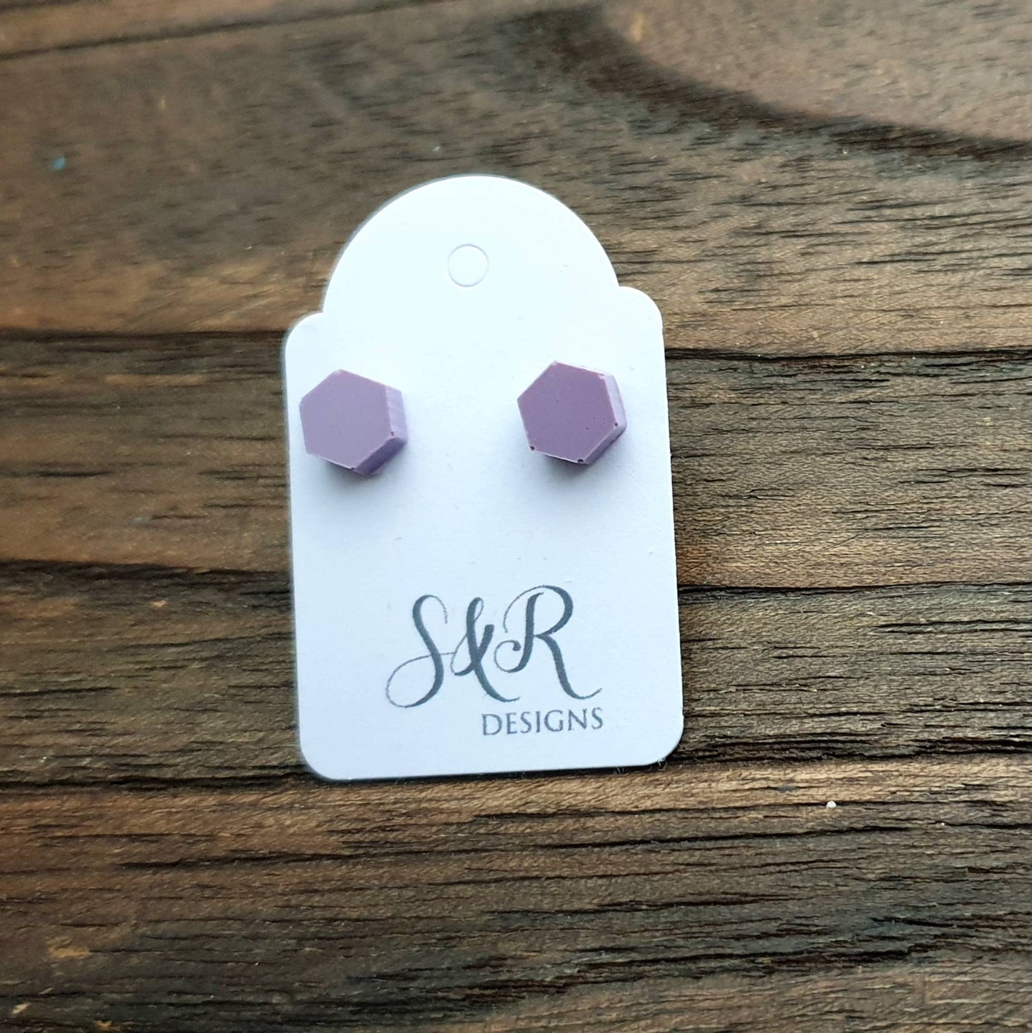 Hexagon Resin Stud Earrings Lilac Purple Earrings. Stainless Steel Stud Earrings. 6mm Mini Earrings