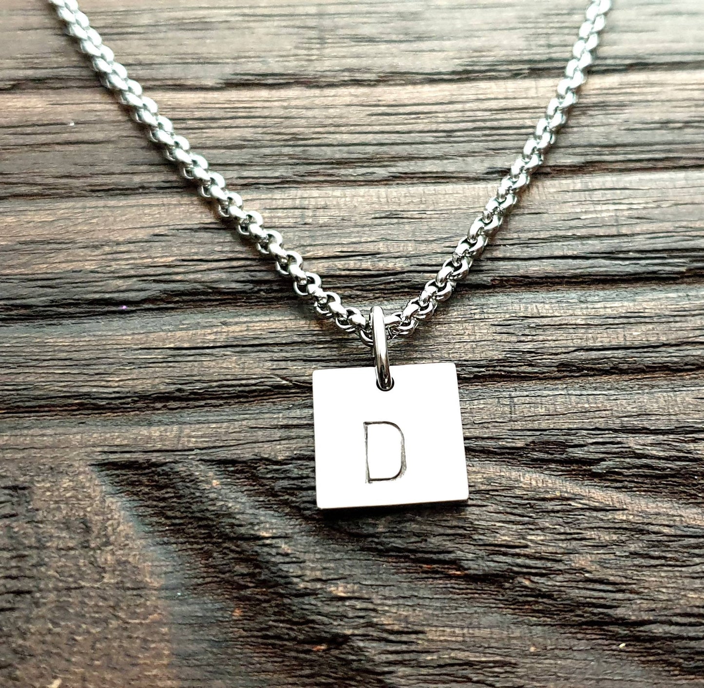 Personalised Square Necklace, Minimalist Necklace, Hand Stamped Name Necklace add Name, Date or Initials