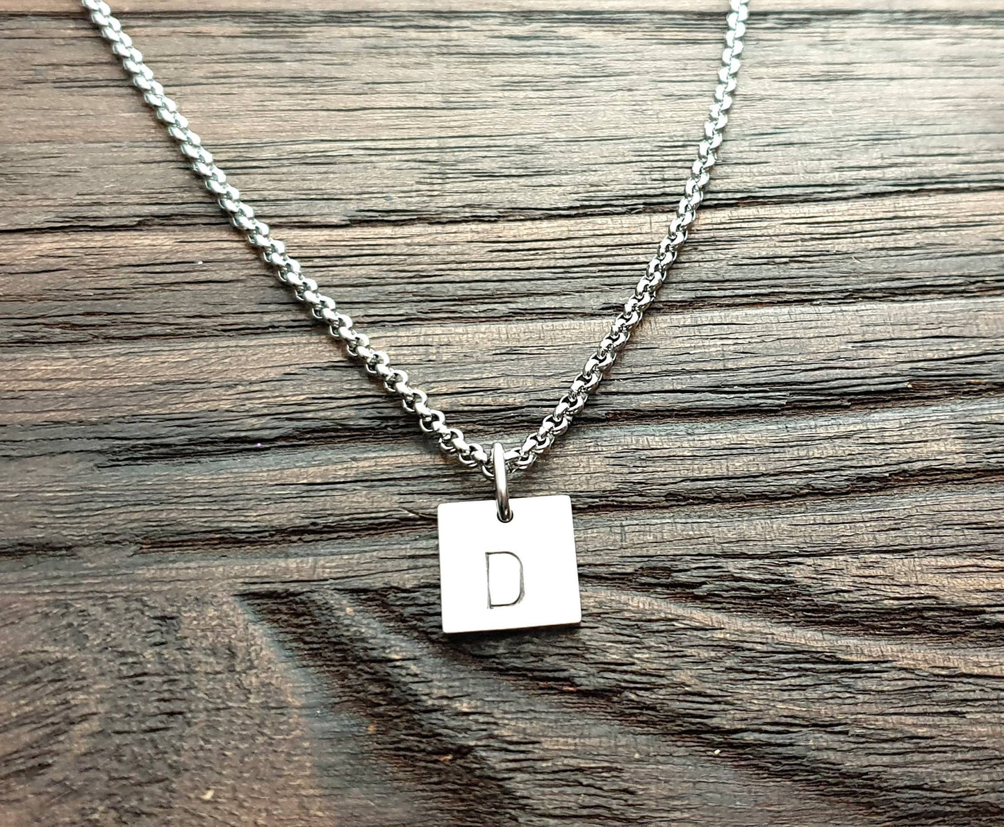 Personalised Square Necklace, Minimalist Necklace, Hand Stamped Name Necklace add Name, Date or Initials