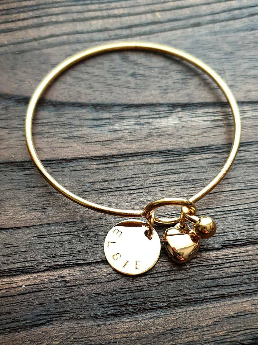 Personalised Hand Stamped Name Charm Gold Disc Jump Ring Only. Choose 10mm or 15mm