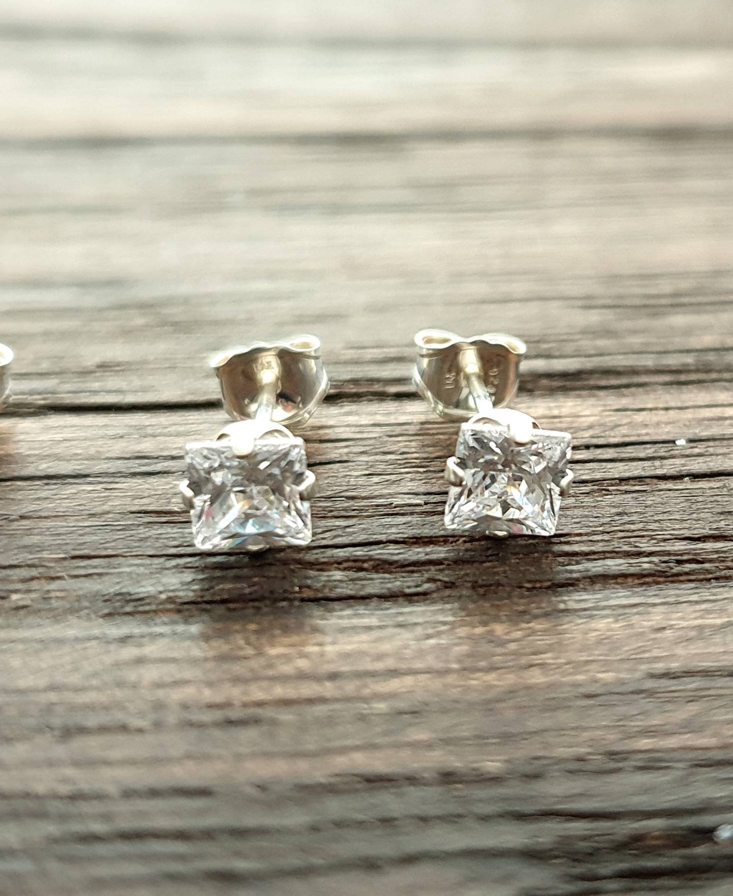 Sterling Silver CZ Square Stud Earrings, Cubic Zirconia Stud Earrings, Square Cz Studs, Princess Cut Studs 3mm 4mm 5mm 6mm 7mm 8mm 9mm