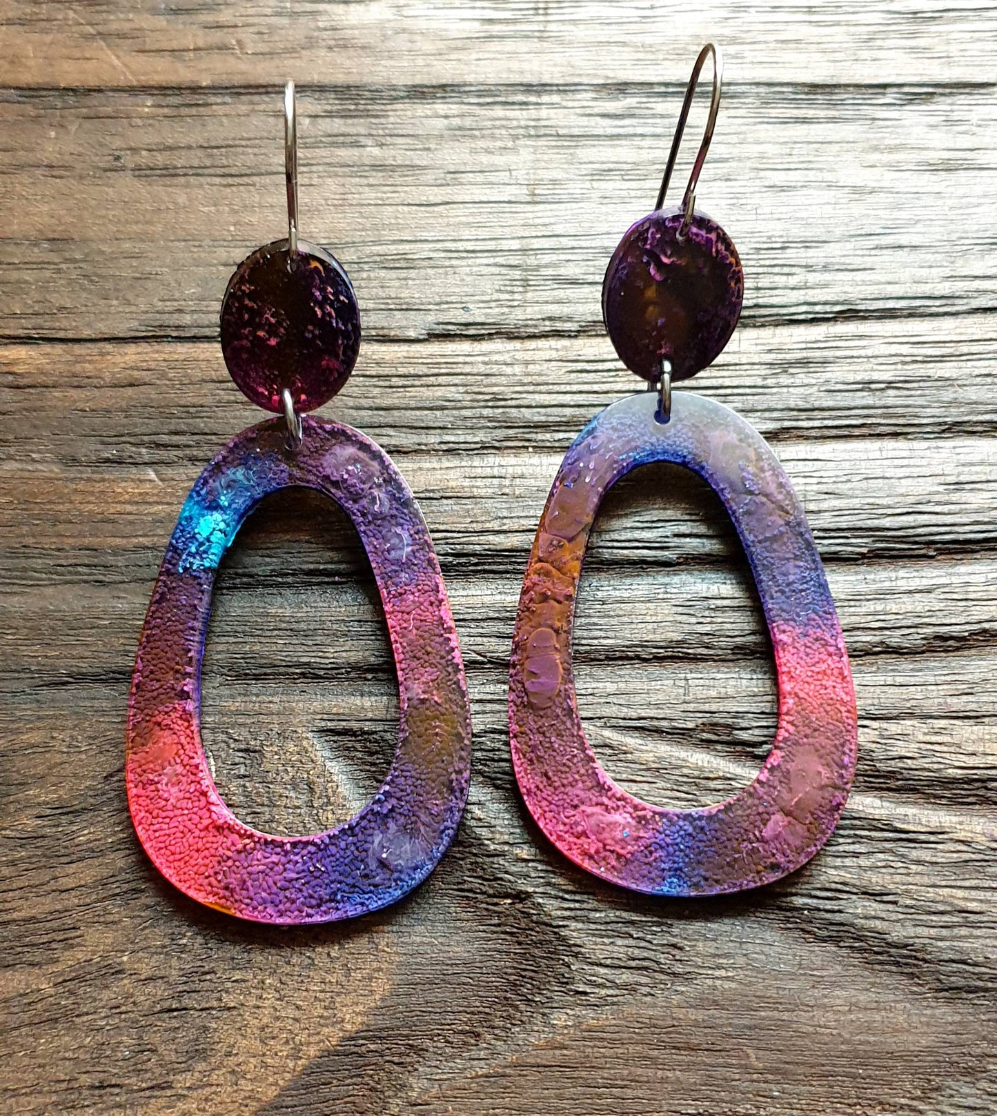 Large Teardrop Long Dangle Earrings, Purple Pink Blue Ink Resin Dangle Statement Earrings