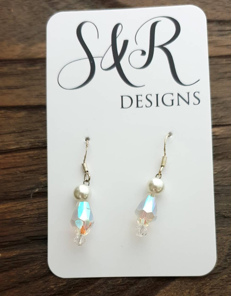 Sterling Silver Clear & Pearl Swarovski Crystal Beaded Earrings