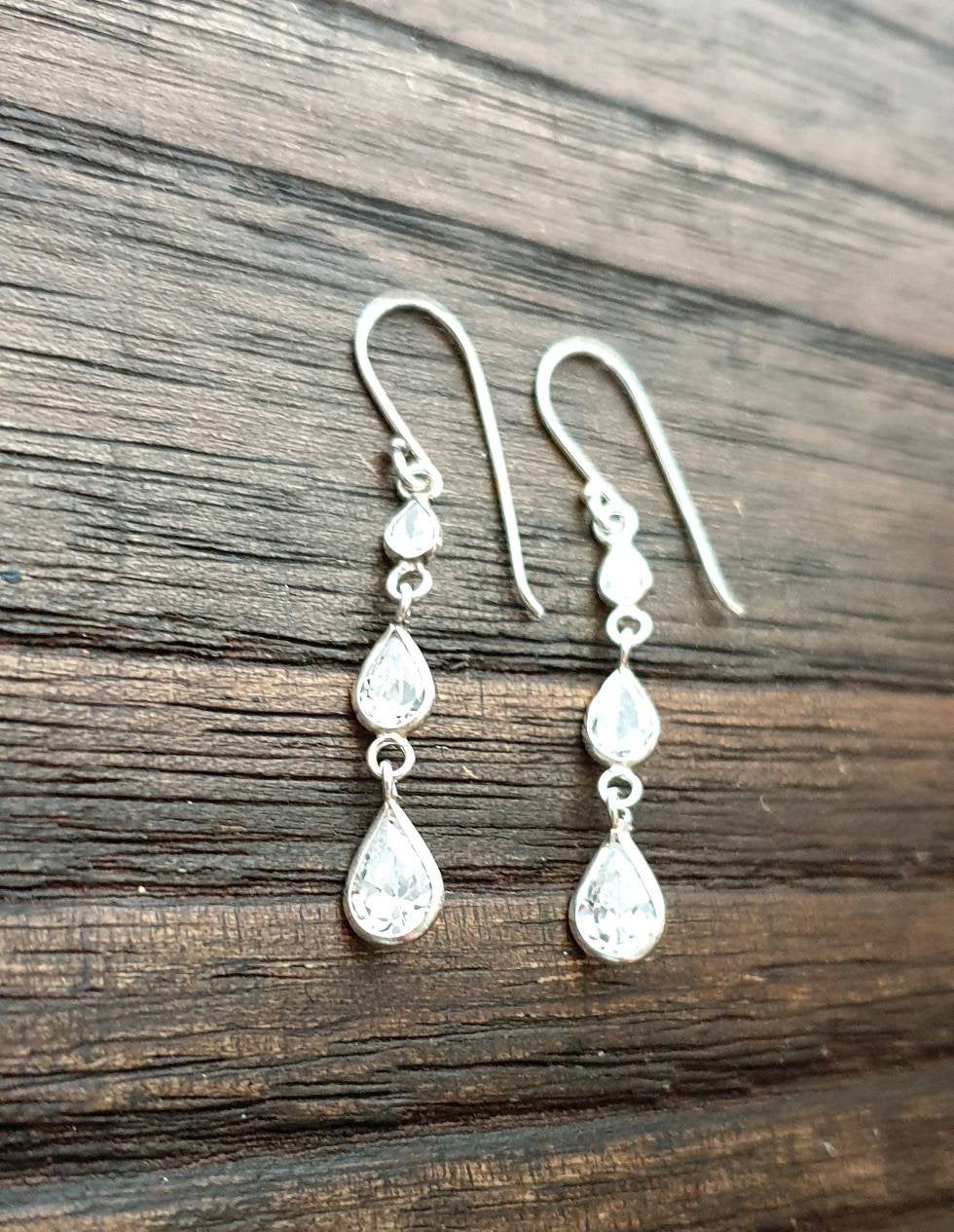 Sterling Silver Cubic Zirconia Teardrop Earrings