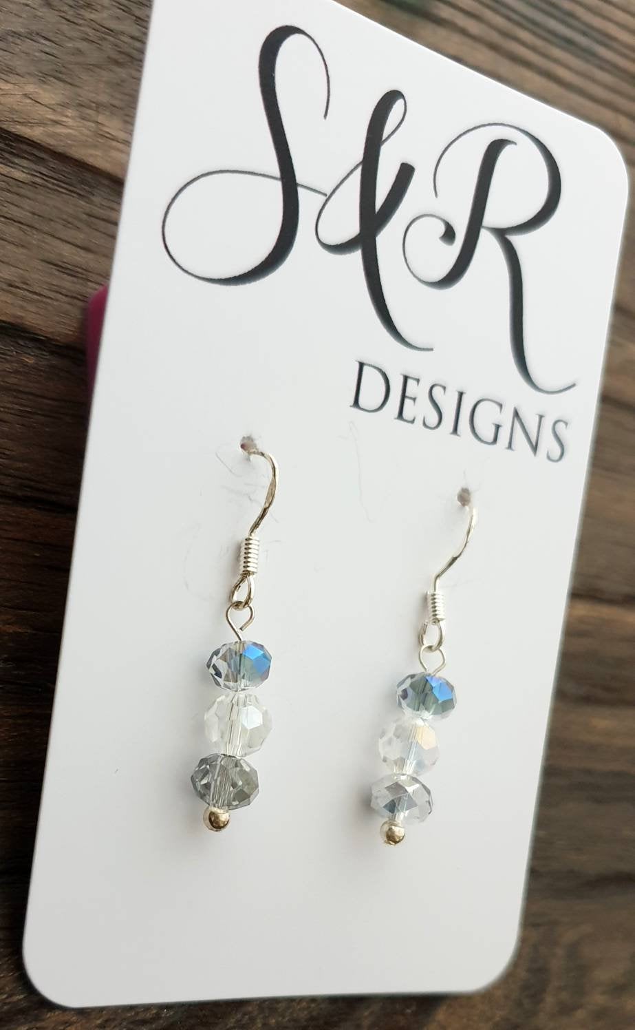 Sterling Silver Clear Blue Silver Swarovski Crystal Beaded Earrings