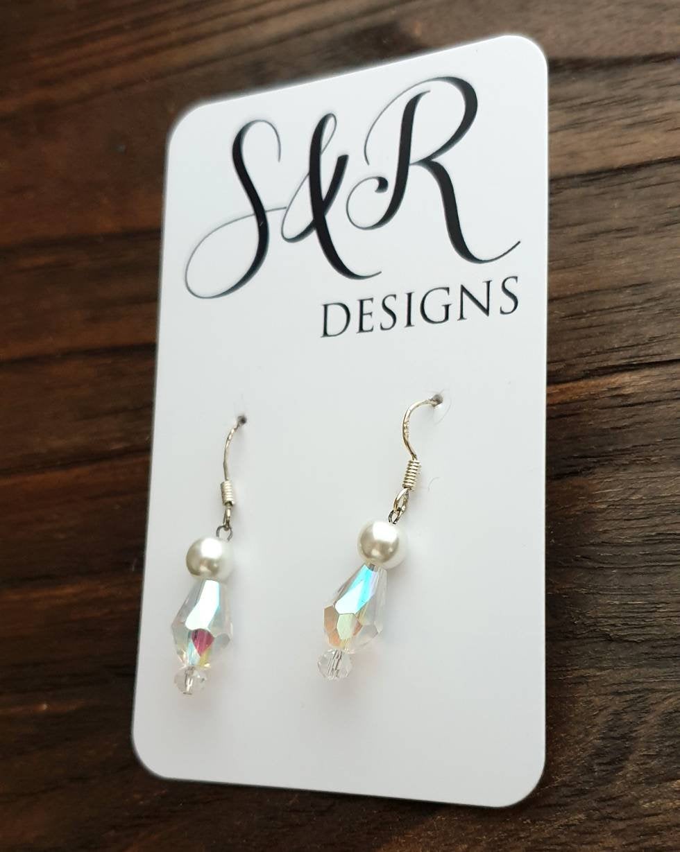 Sterling Silver Clear & Pearl Swarovski Crystal Beaded Earrings