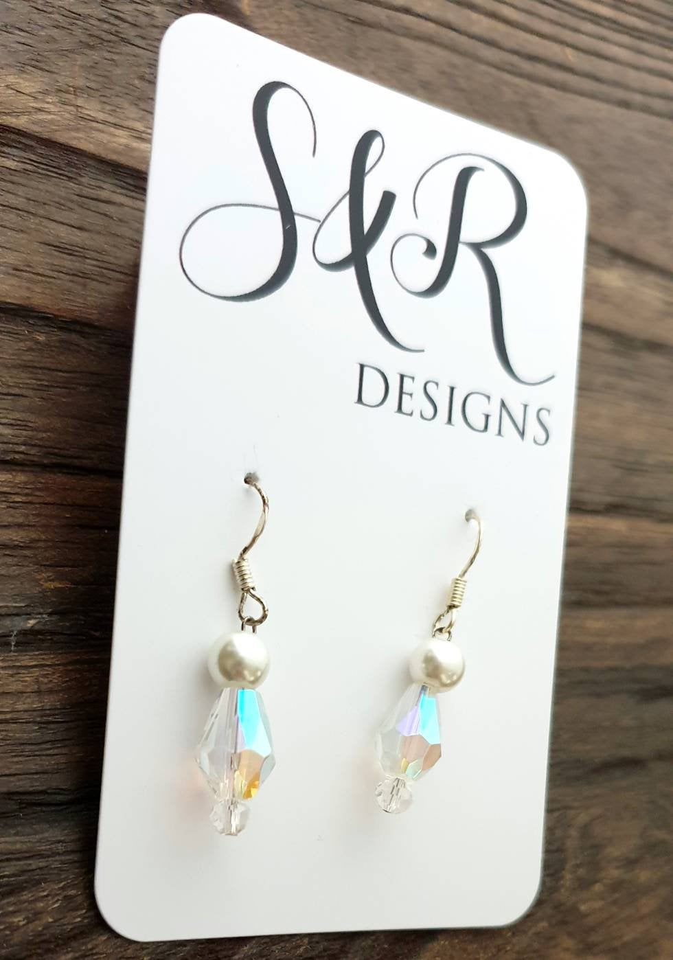 Sterling Silver Clear & Pearl Swarovski Crystal Beaded Earrings