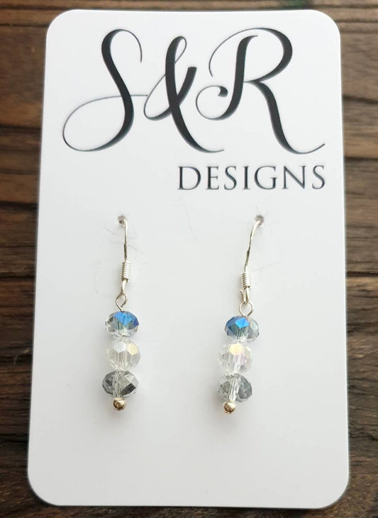 Sterling Silver Clear Blue Silver Swarovski Crystal Beaded Earrings