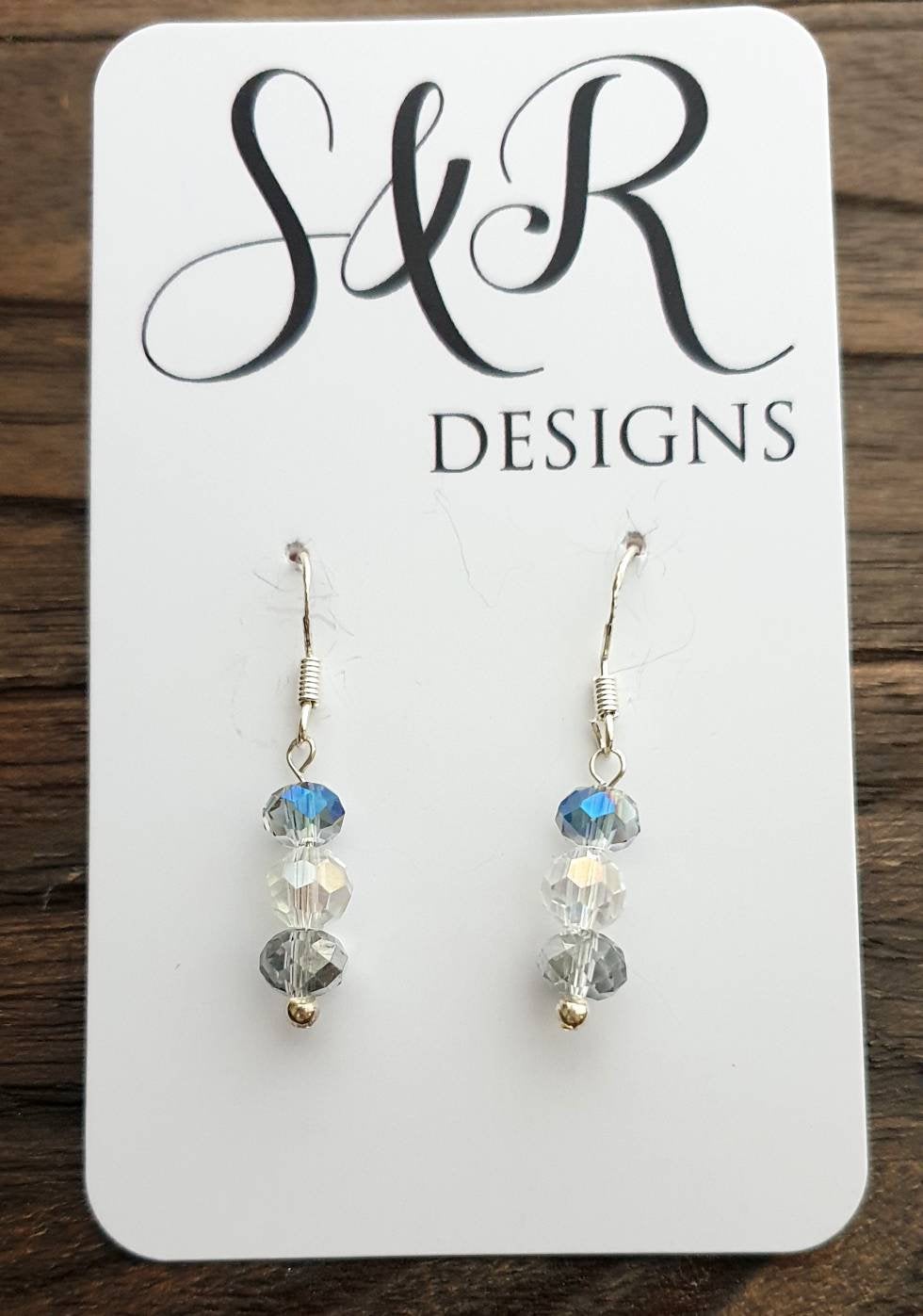 Sterling Silver Clear Blue Silver Swarovski Crystal Beaded Earrings