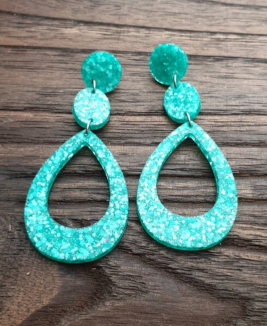 Teardrop Extra Long Dangle Earrings, Mint Green Resin Dangle Statement Earrings