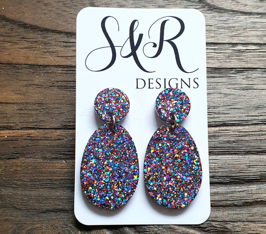 Statement Oval Long Resin Earrings, Confetti Glitter Resin Earrings, Stainless Steel Earrings, Bridesmaid Earrings, Bride Earrings