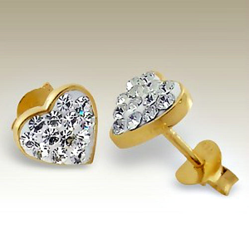 Sterling Silver Heart Earrings, 18K Gold Heart Crystal Stones Stud Earrings - Silver and Resin Designs