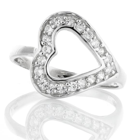 Sterling Silver Open Heart Ring Cubic Zirconia - Silver and Resin Designs