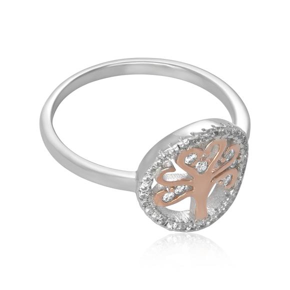 Tree of Life Ring Sterling Silver Rose Gold Cubic Zirconia Ring - Silver and Resin Designs