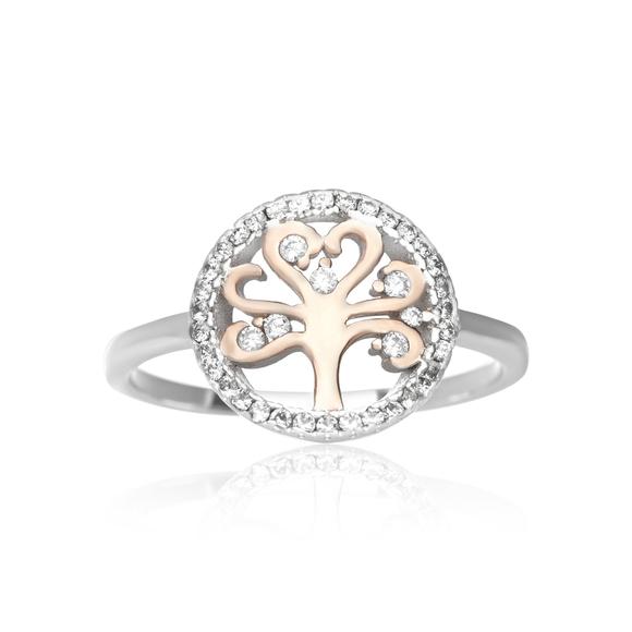 Tree of Life Ring Sterling Silver Rose Gold Cubic Zirconia Ring - Silver and Resin Designs